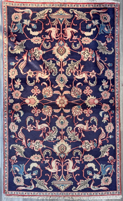 Vintage Turkish Pictorial Tree of Life Rug 3x6 ft Hand Knotted Wool Anatolian Bohemian Area Rug 1970s
