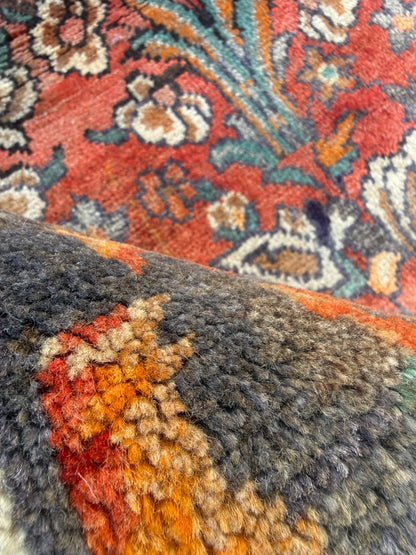 Vintage Turkish Rug 4x6 ft, Hand-Knotted Wool Floral Area Rug, Signed