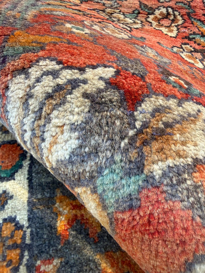 Vintage Turkish Rug 4x6 ft, Hand-Knotted Wool Floral Area Rug, Signed