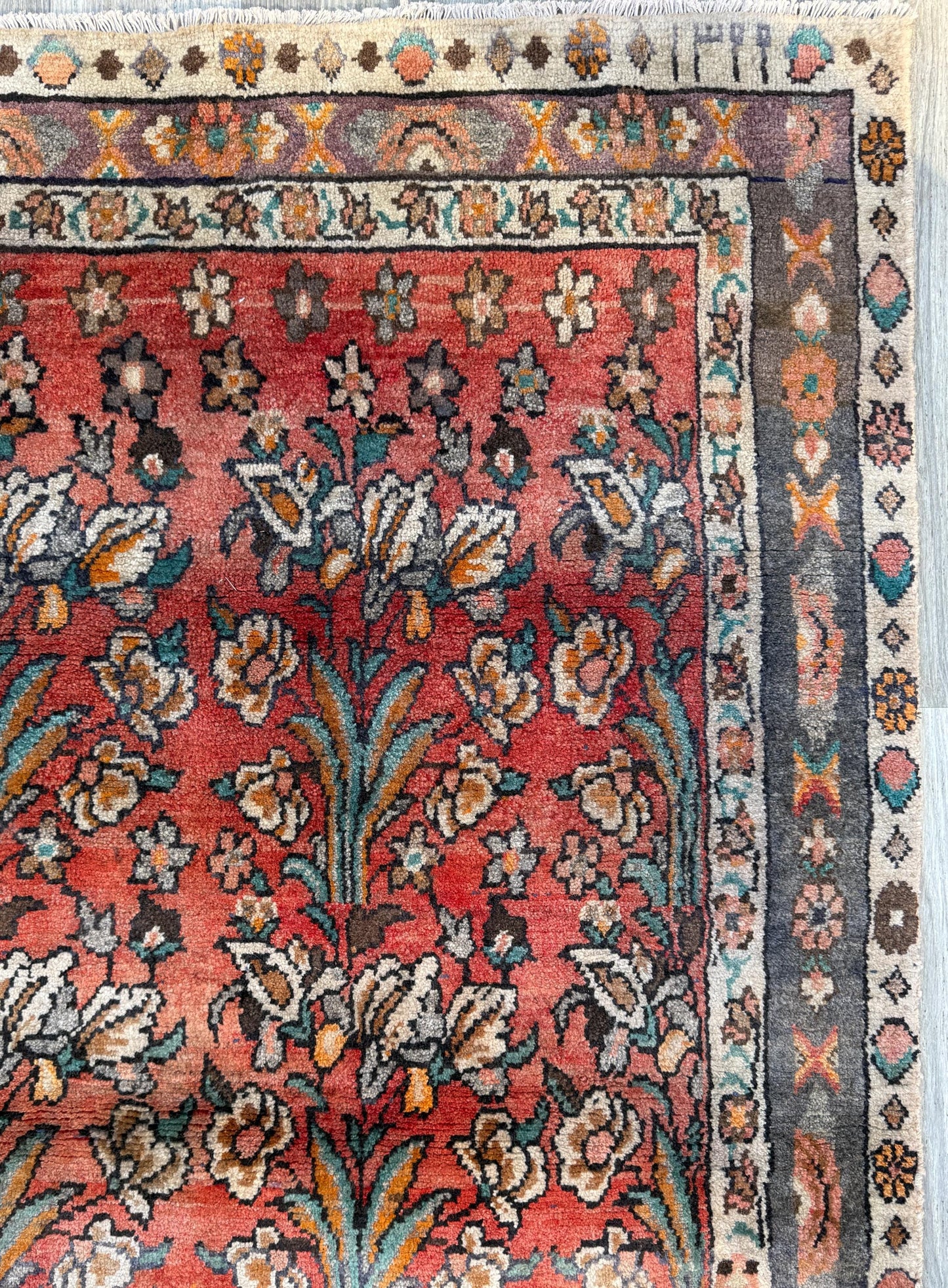 Vintage Turkish Rug 4x6 ft, Hand-Knotted Wool Floral Area Rug, Signed