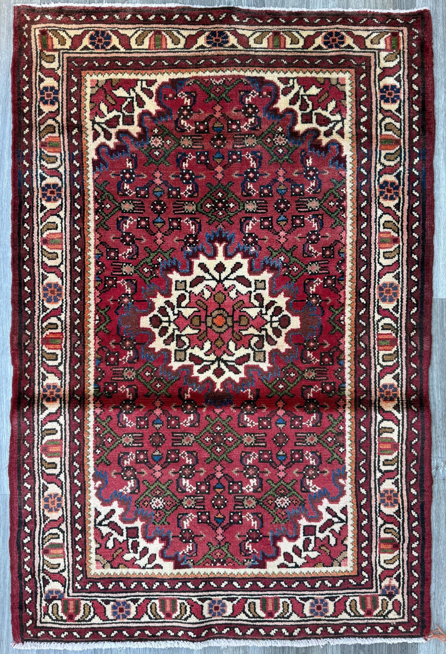 Vintage Turkish Rug 3x5 ft Hand Knotted Wool Anatolian Geometric Tribal Area Rug 1980s