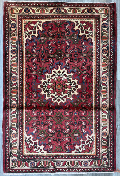 Vintage Turkish Rug 3x5 ft Hand Knotted Wool Anatolian Geometric Tribal Area Rug 1980s