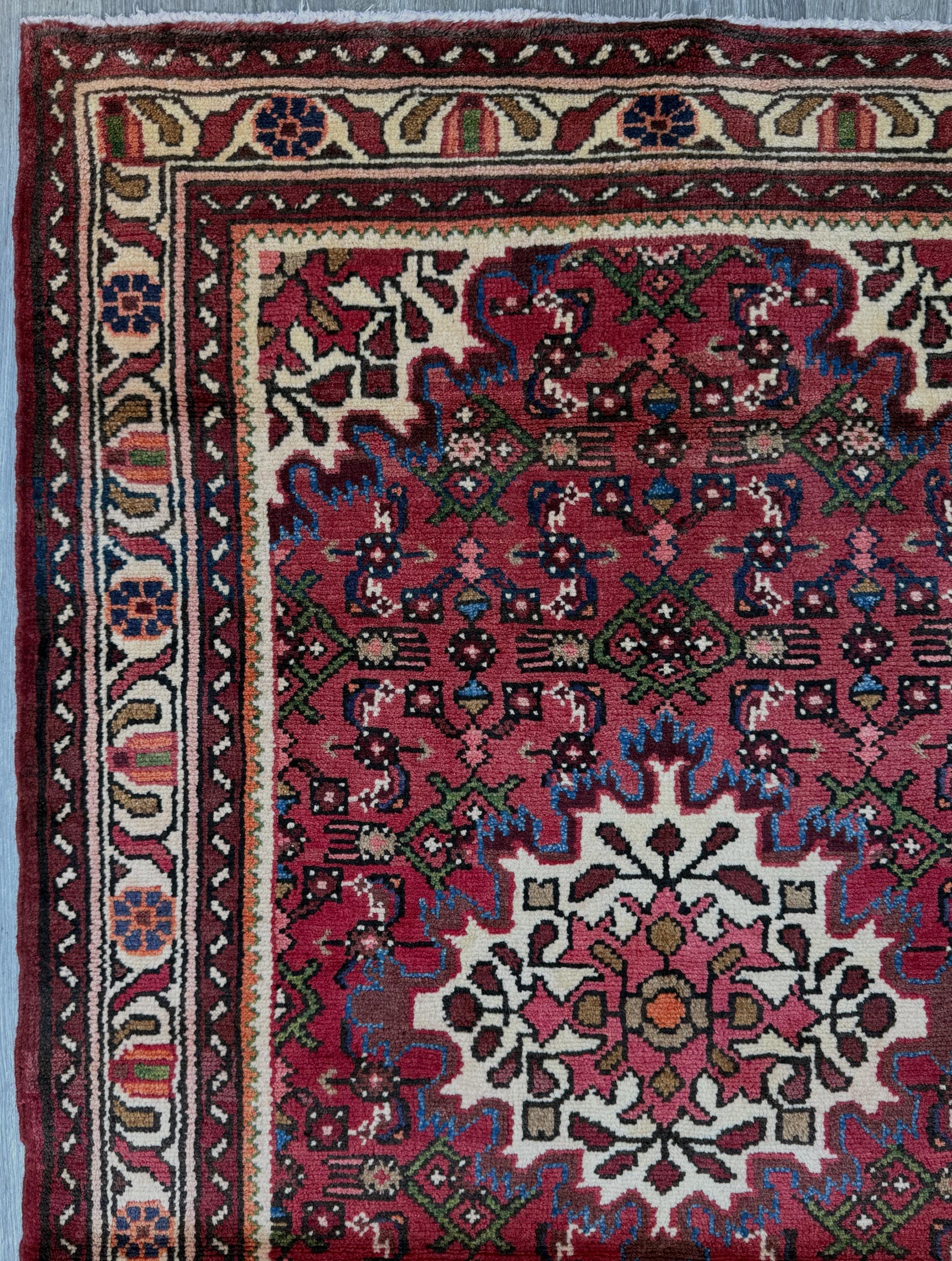 Vintage Turkish Rug 3x5 ft Hand Knotted Wool Anatolian Geometric Tribal Area Rug 1980s