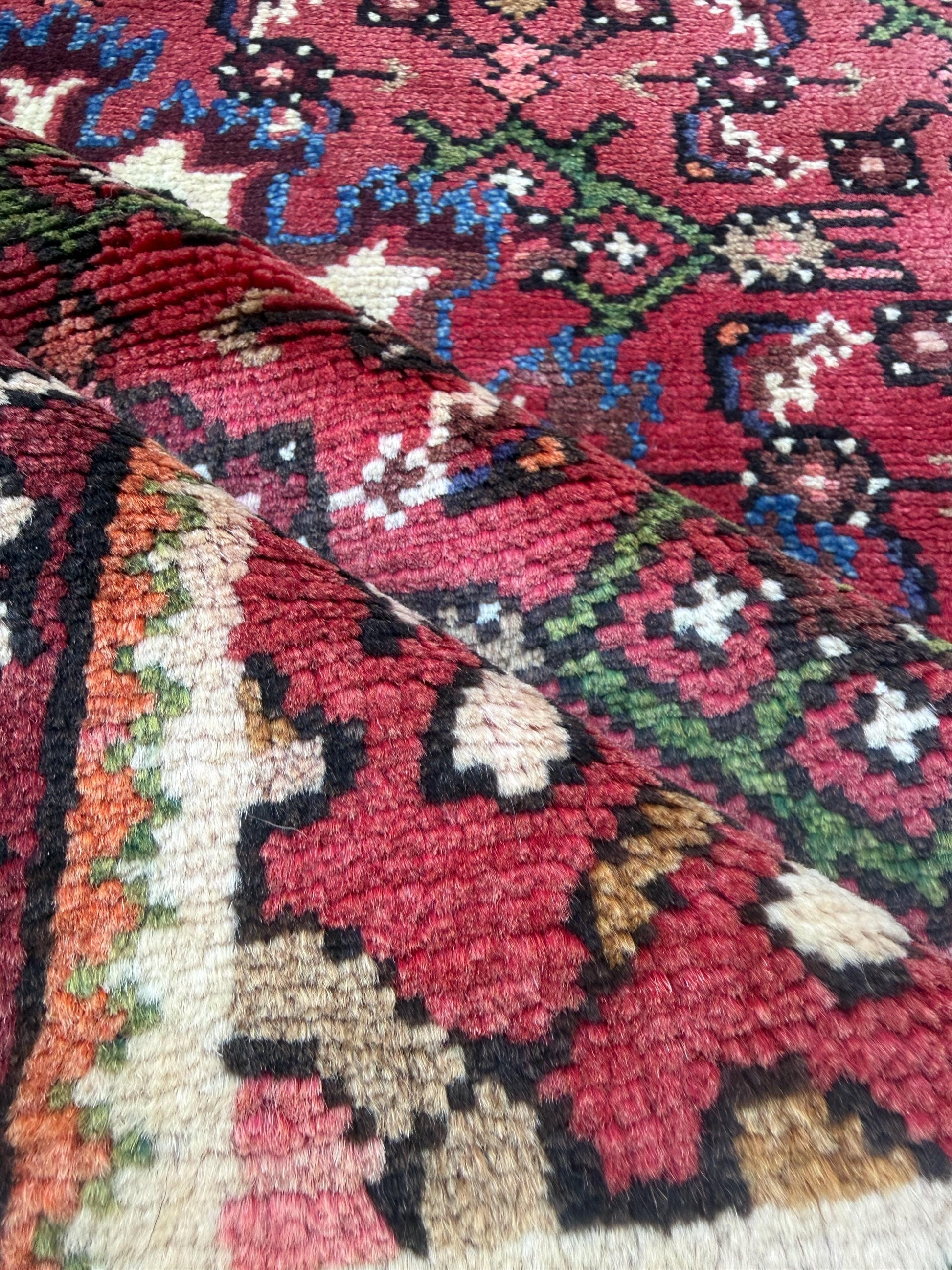 Vintage Turkish Rug 3x5 ft Hand Knotted Wool Anatolian Geometric Tribal Area Rug 1980s