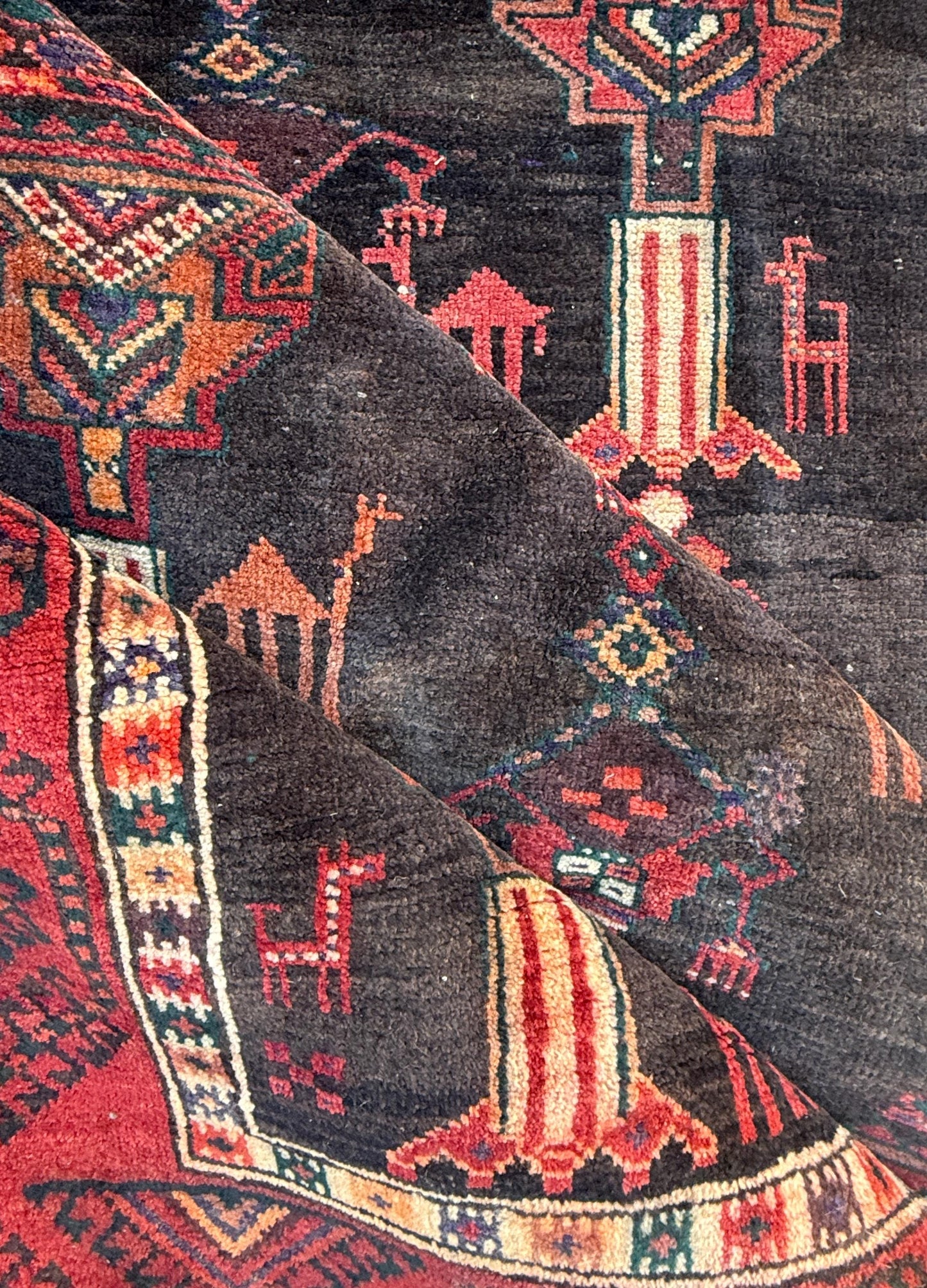 Vintage Turkish Tribal Rug 4x7 ft Hand Knotted Wool Anatolian Geometric Area Rug 1980s