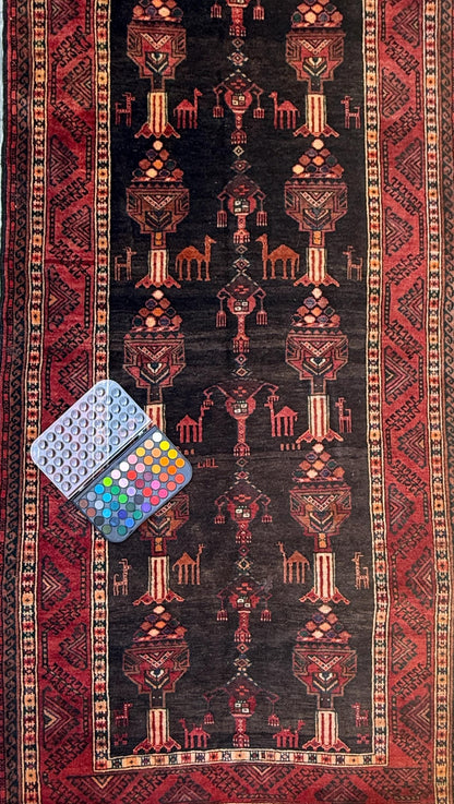 Vintage Turkish Tribal Rug 4x7 ft Hand Knotted Wool Anatolian Geometric Area Rug 1980s