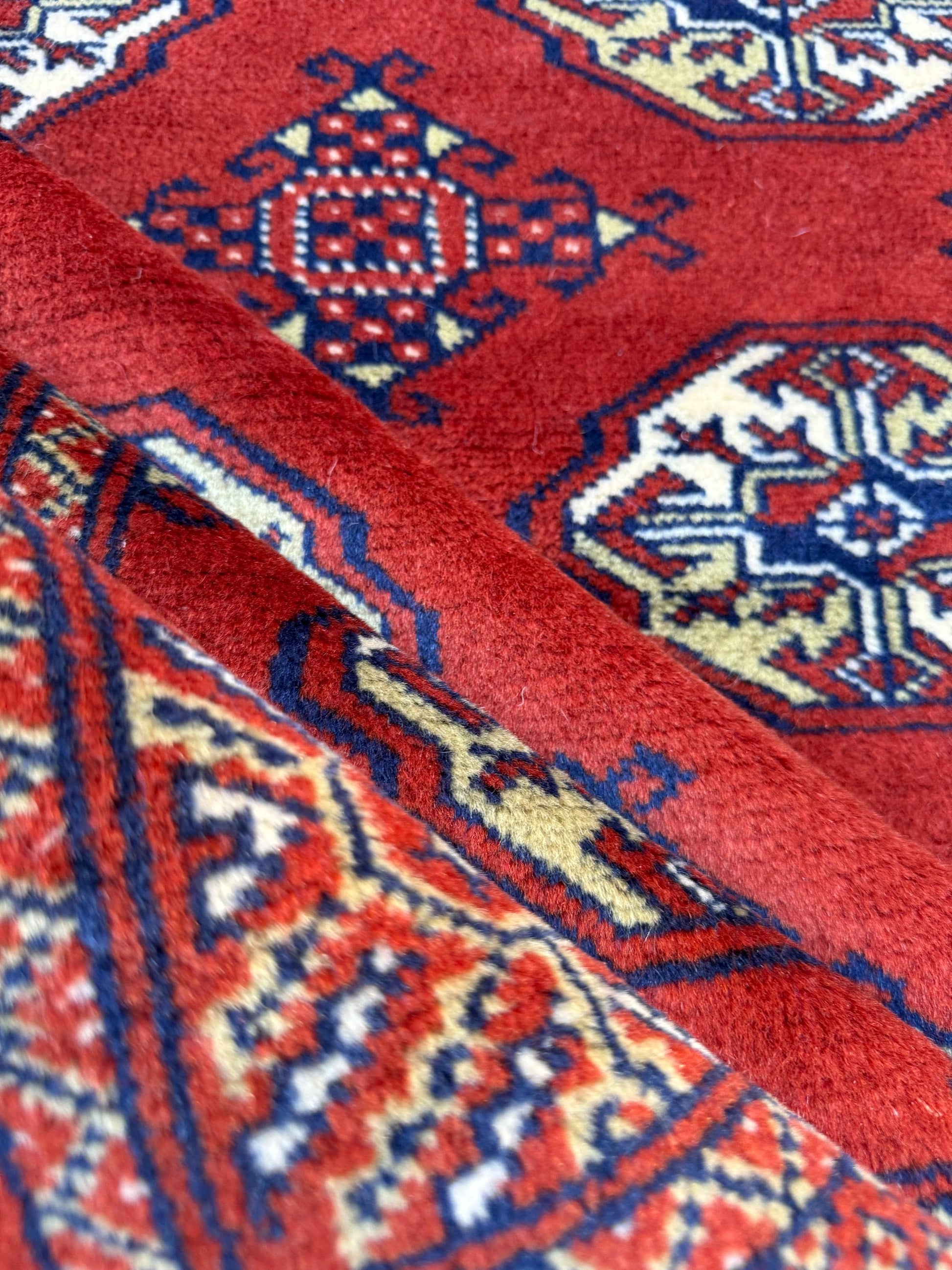 Vintage Pakistani Bokhara Rug 4x6 ft Hand Knotted Wool Red Jhaldar Area Rug