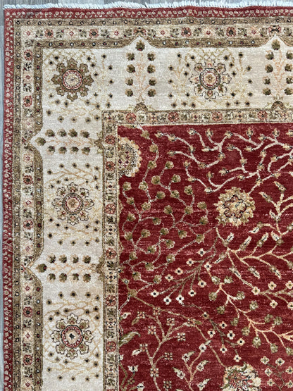 Vintage Oushak Rug 8x11 ft Hand Knotted Wool Large Turkish Area Rug 1980s