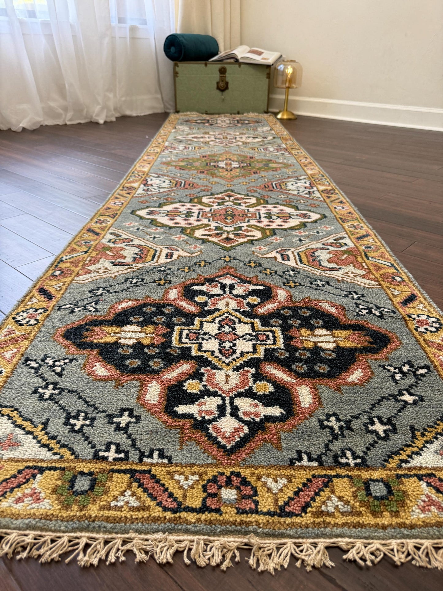 Turkish Oushak Rug 2.6x10.4 ft Handmade Multicolored Wool Runner Modern Bohemian Area Rug