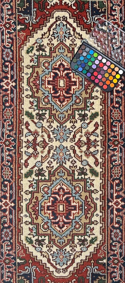 Turkish Heriz Serapi Rug 2.6x6 ft Geometric Wool Area Rug Modern Serapi Color Palette