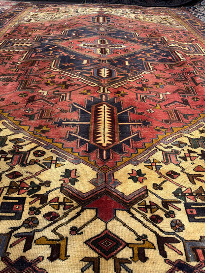 Vintage Turkish Rug 7.3x10.6 ft – Hand Knotted Anatolian Tribal Geometric Area Rug – Authentic 1970s Wool Carpet