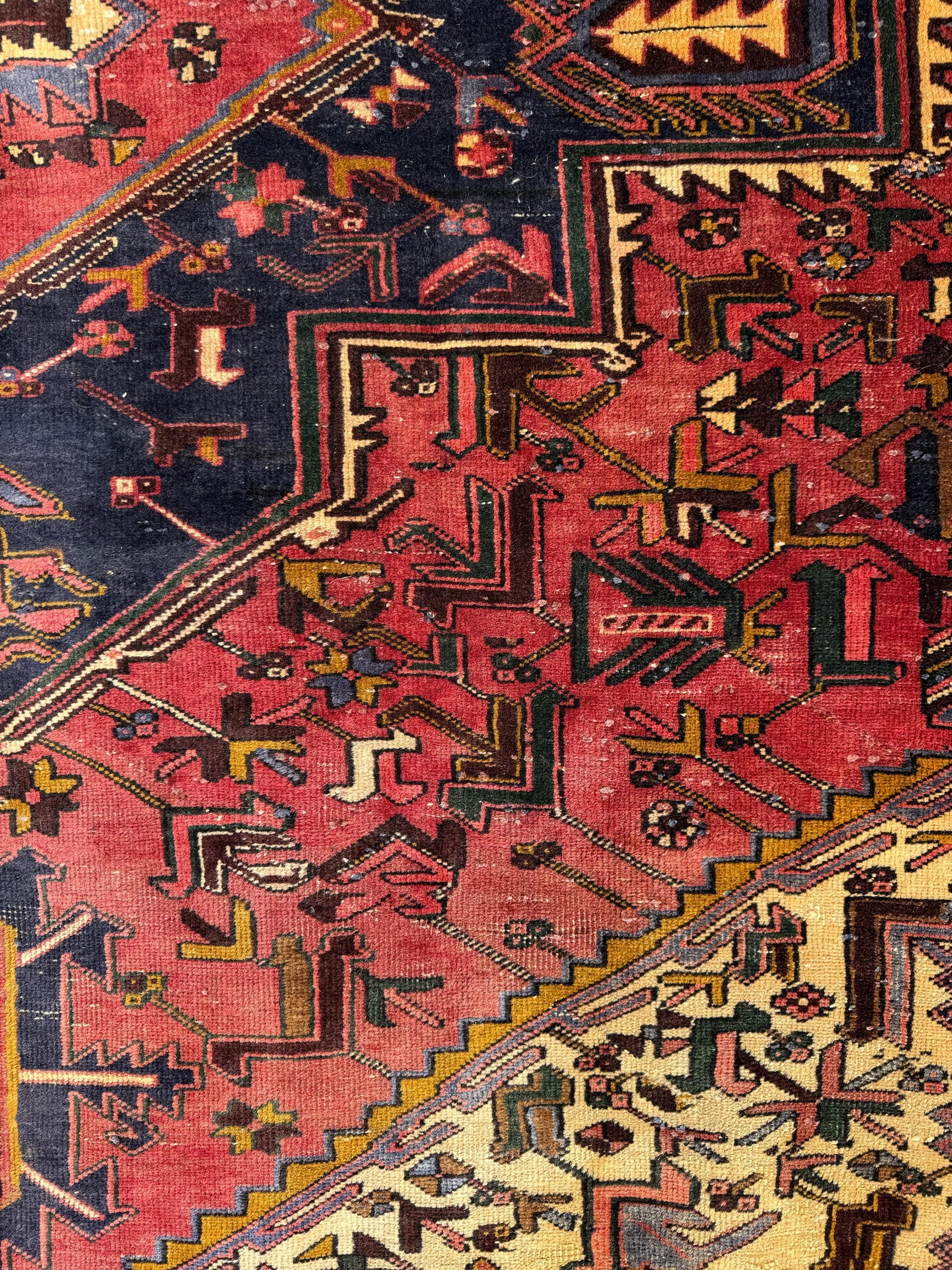 Vintage Turkish Rug 7.3x10.6 ft – Hand Knotted Anatolian Tribal Geometric Area Rug – Authentic 1970s Wool Carpet