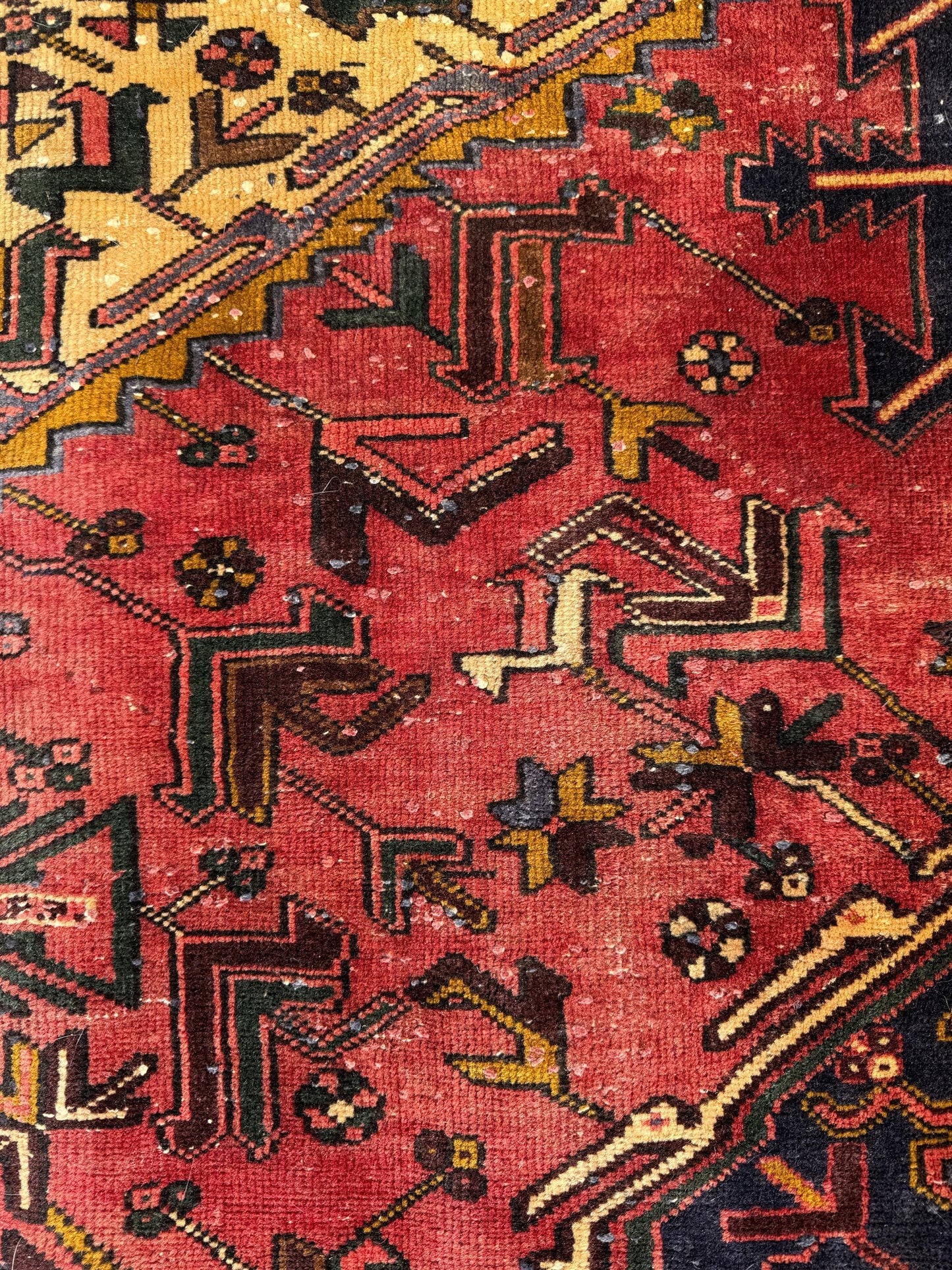 Vintage Turkish Rug 7.3x10.6 ft – Hand Knotted Anatolian Tribal Geometric Area Rug – Authentic 1970s Wool Carpet