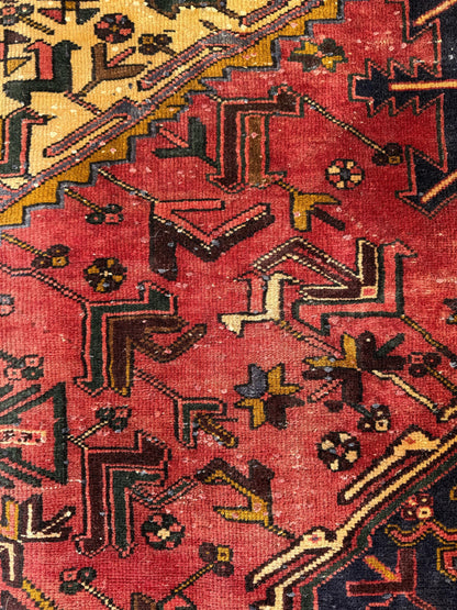 Vintage Turkish Rug 7.3x10.6 ft – Hand Knotted Anatolian Tribal Geometric Area Rug – Authentic 1970s Wool Carpet