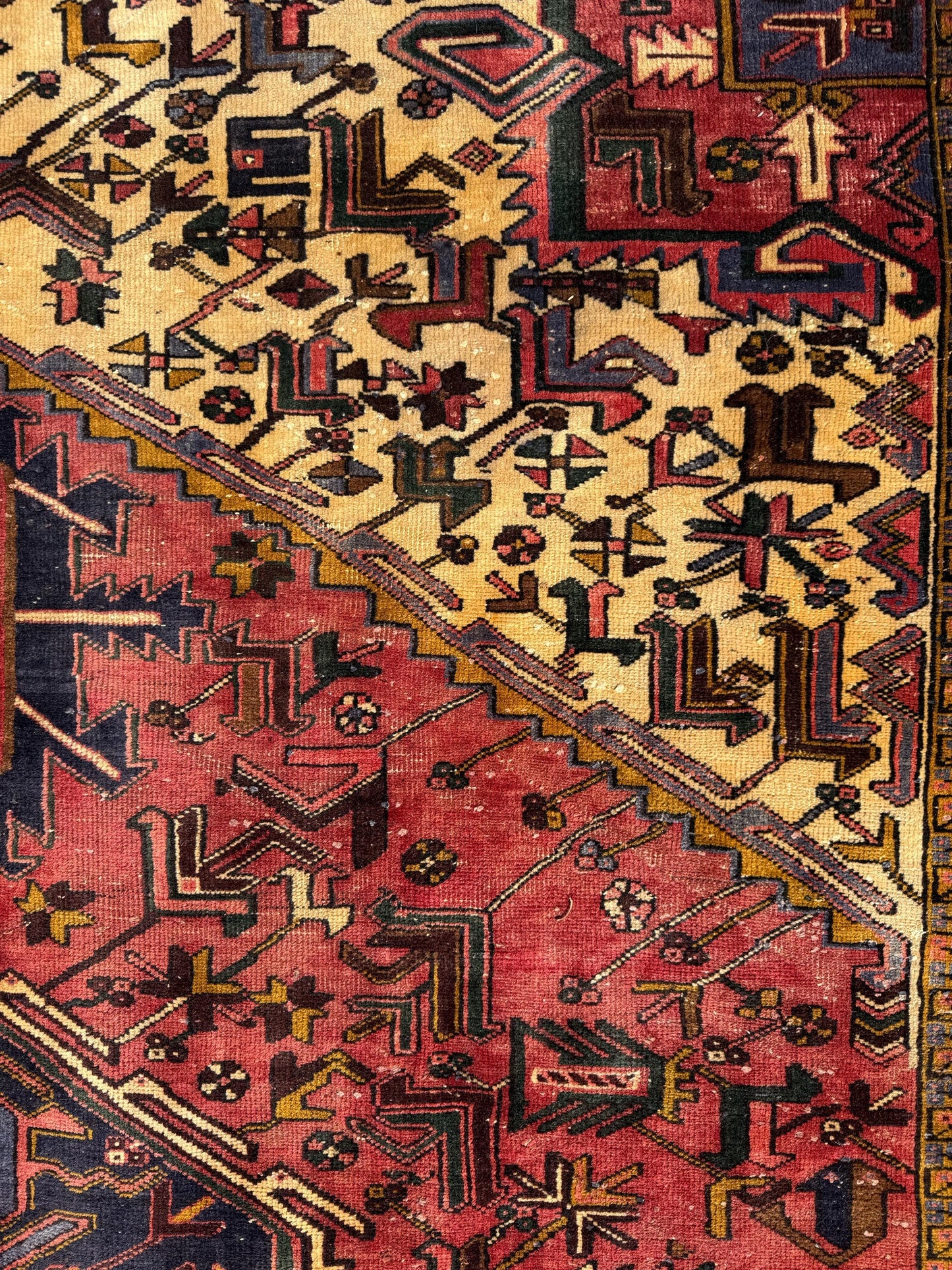 Vintage Turkish Rug 7.3x10.6 ft – Hand Knotted Anatolian Tribal Geometric Area Rug – Authentic 1970s Wool Carpet
