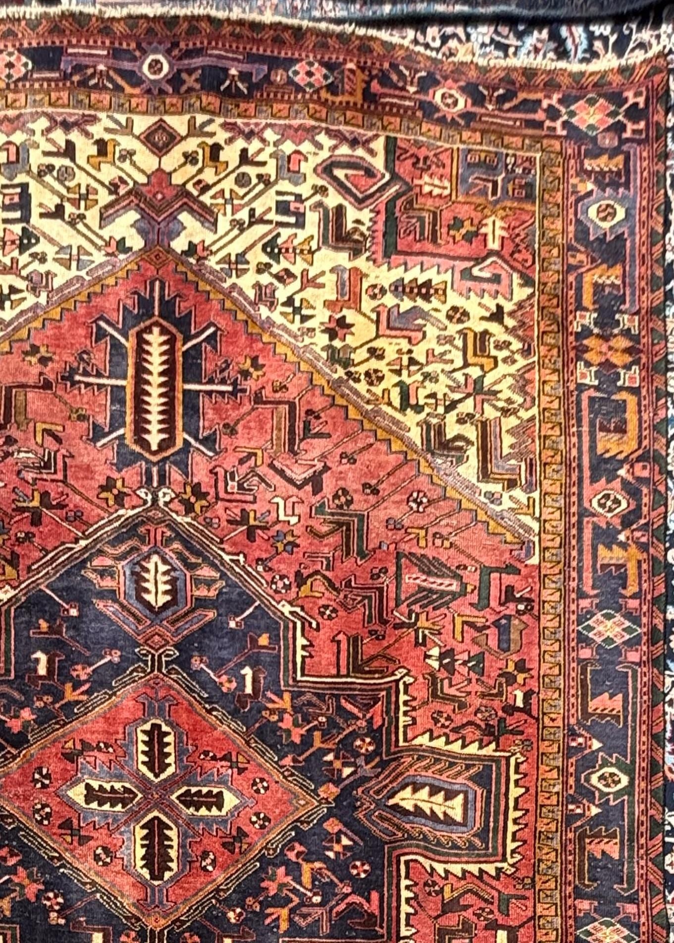 Vintage Turkish Rug 7.3x10.6 ft – Hand Knotted Anatolian Tribal Geometric Area Rug – Authentic 1970s Wool Carpet