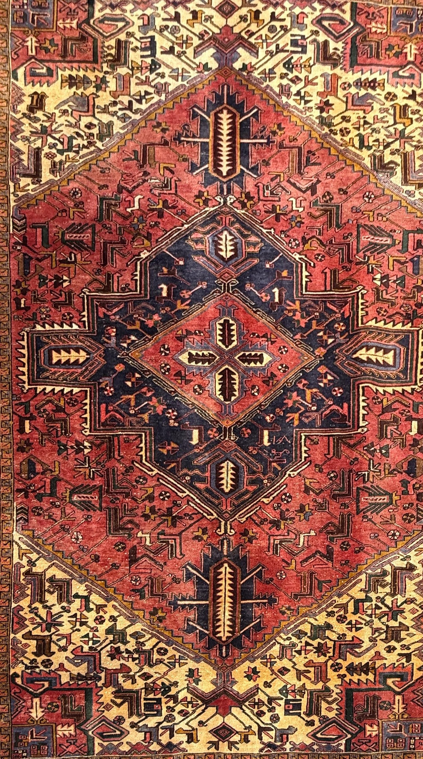 Vintage Turkish Rug 7.3x10.6 ft – Hand Knotted Anatolian Tribal Geometric Area Rug – Authentic 1970s Wool Carpet