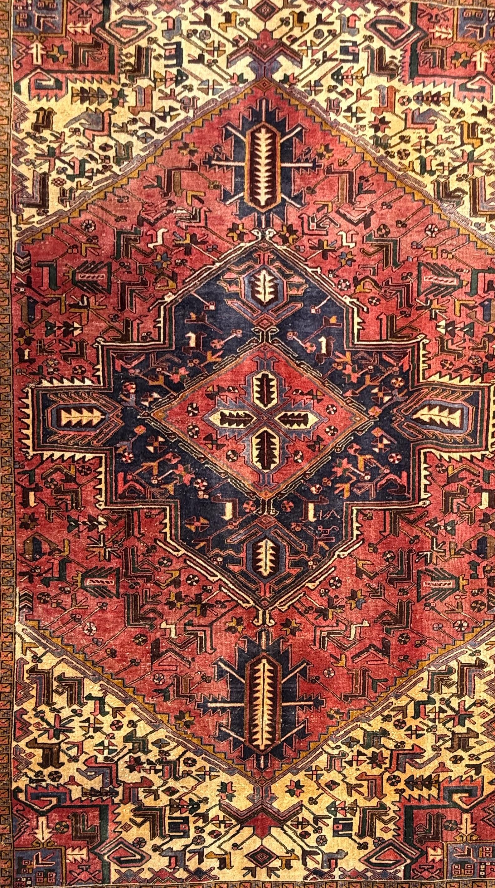 Vintage Turkish Rug 7.3x10.6 ft – Hand Knotted Anatolian Tribal Geometric Area Rug – Authentic 1970s Wool Carpet