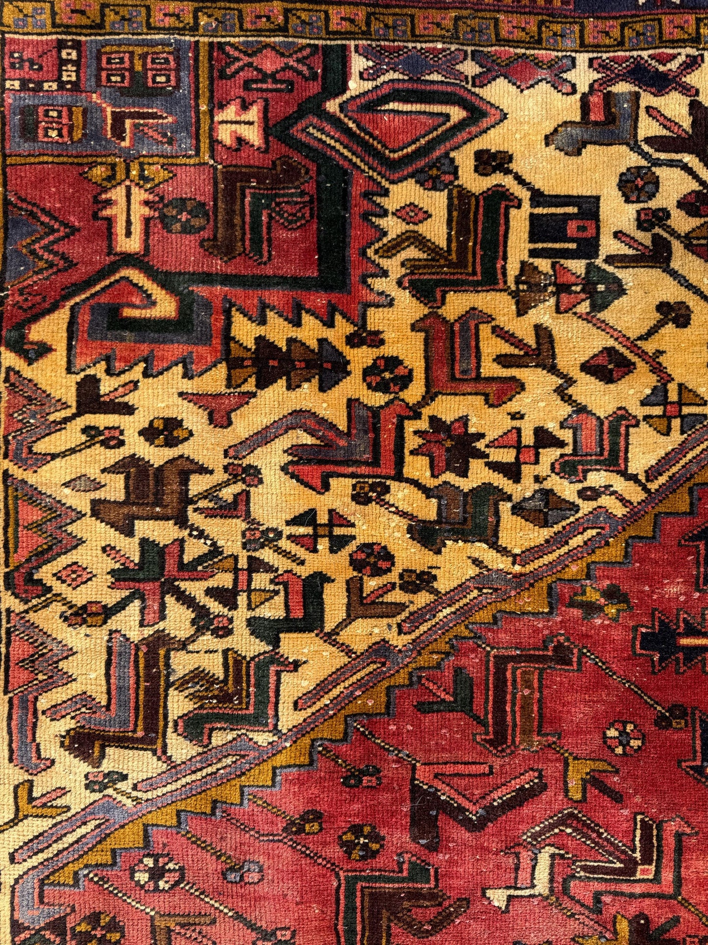 Vintage Turkish Rug 7.3x10.6 ft – Hand Knotted Anatolian Tribal Geometric Area Rug – Authentic 1970s Wool Carpet