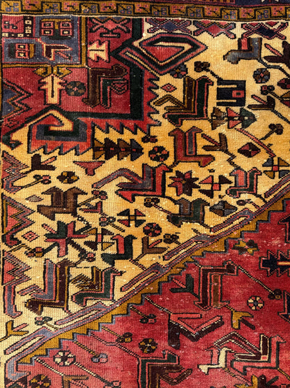 Vintage Turkish Rug 7.3x10.6 ft – Hand Knotted Anatolian Tribal Geometric Area Rug – Authentic 1970s Wool Carpet
