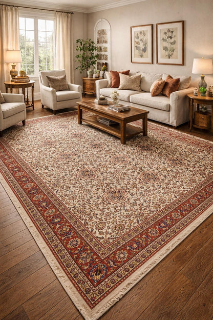 Vintage Hereke Turkish Rug 9x12 ft – Hand Knotted Wool Area Rug – Vegetable Dye Turkish Carpet – 1980s