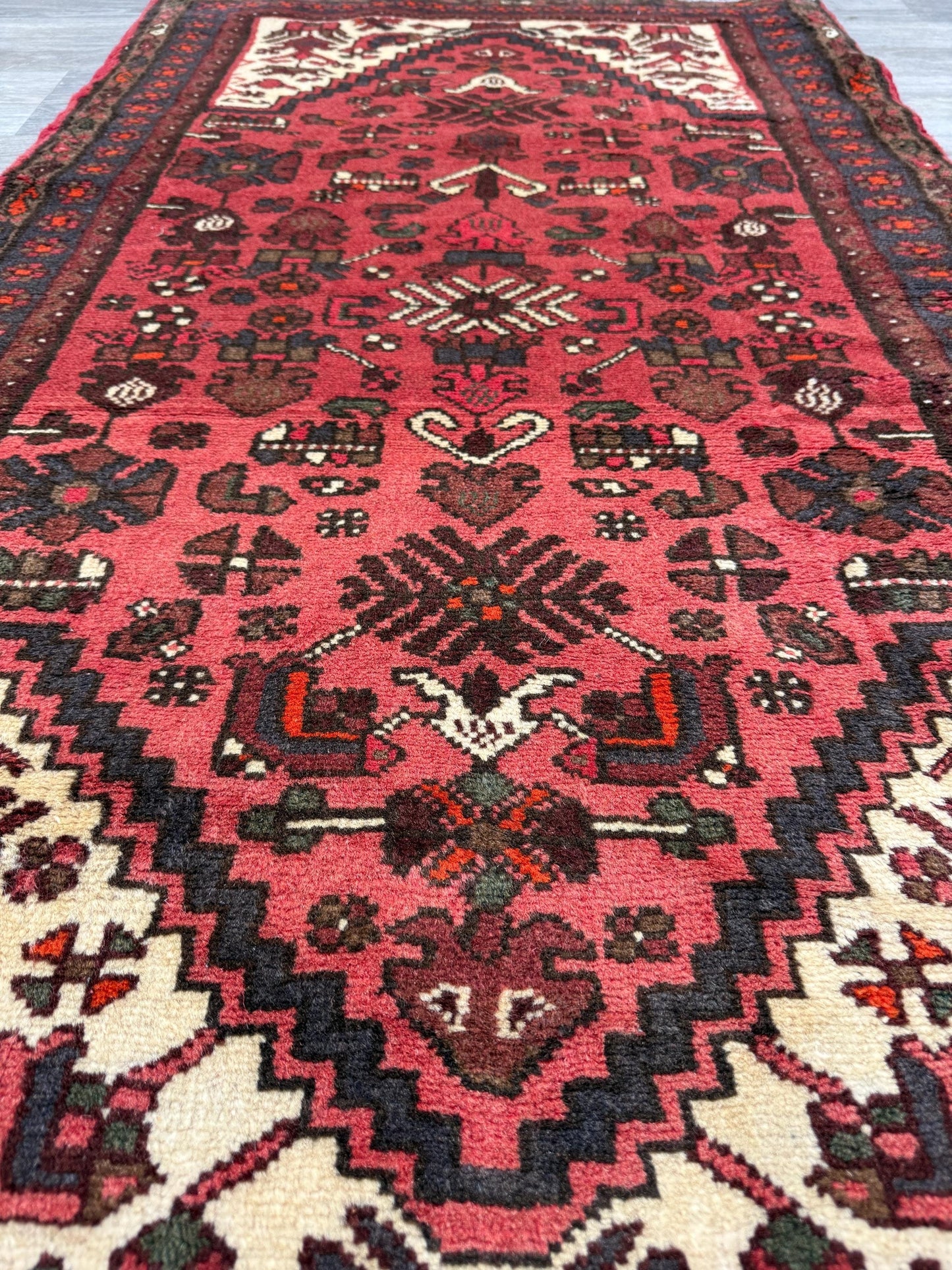 Vintage Turkish Anatolian Rug 3x5 ft Hand Knotted Wool Tribal Geometric Rug 1960s