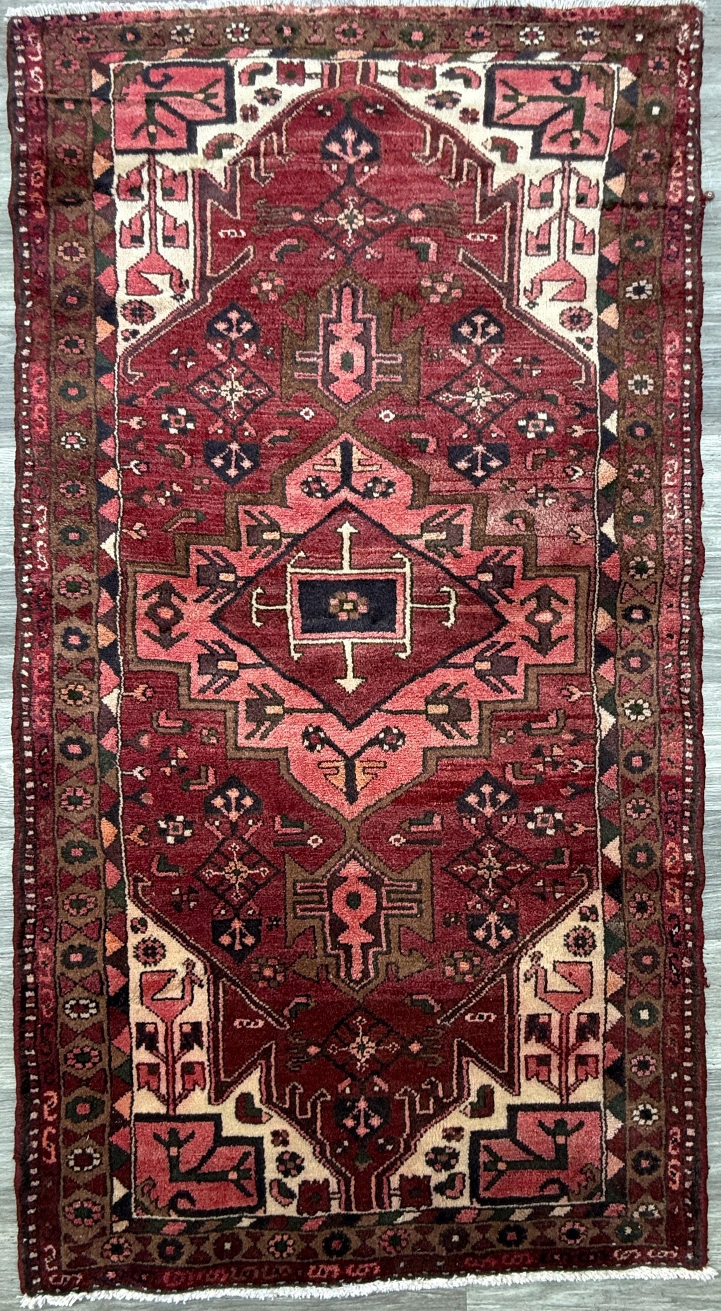 Vintage Turkish Rug 3.3x6.7 ft Hand Knotted Anatolian Tribal Geometric Rug 1960s