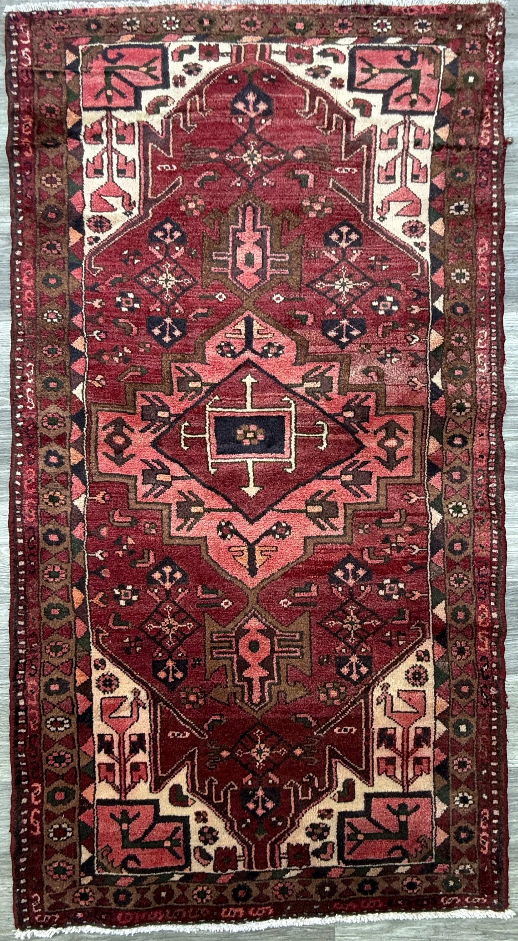 Vintage Turkish Rug 3.3x6.7 ft Hand Knotted Anatolian Tribal Geometric Rug 1960s