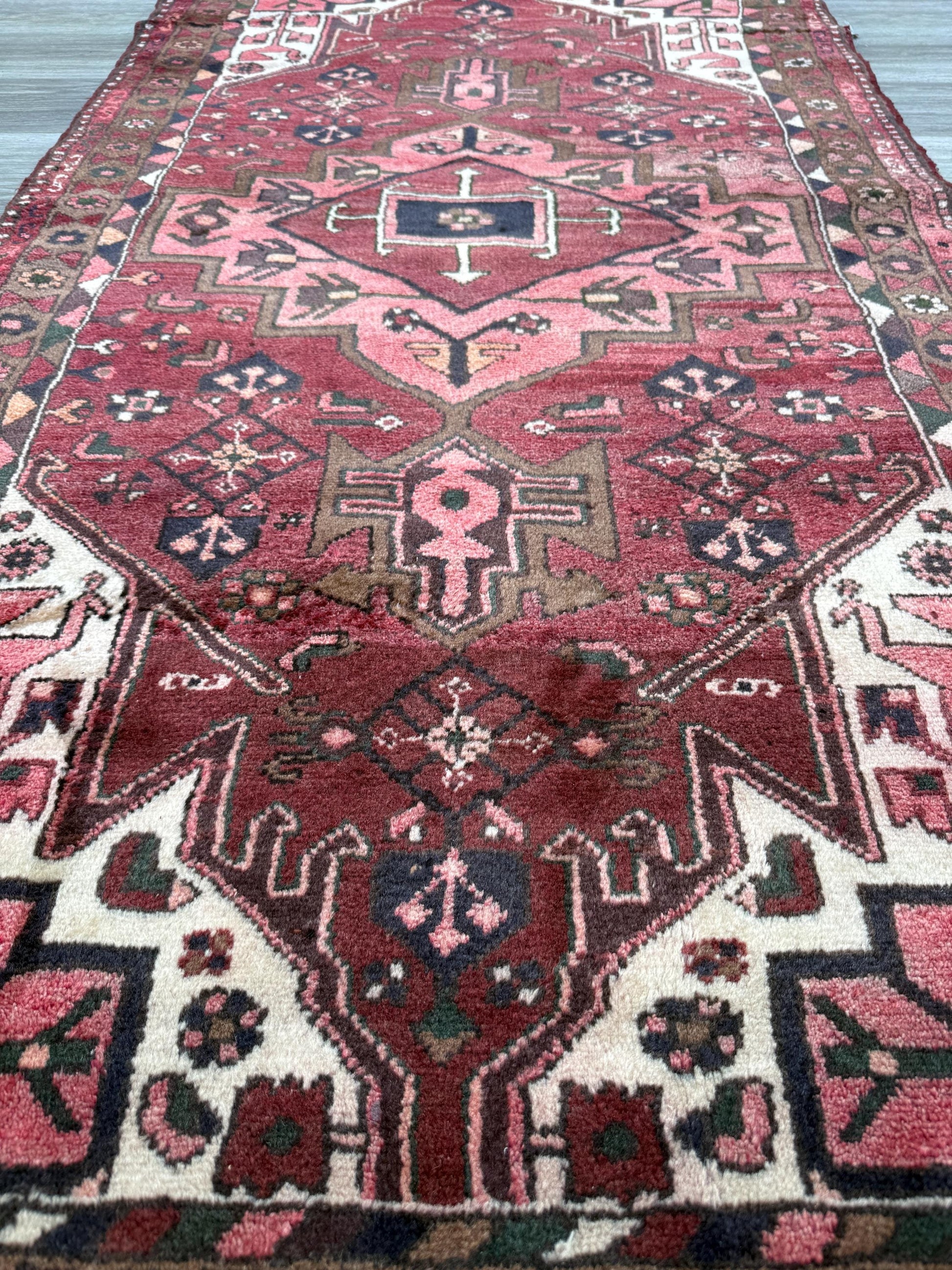 Vintage Turkish Rug 3.3x6.7 ft Hand Knotted Anatolian Tribal Geometric Rug 1960s