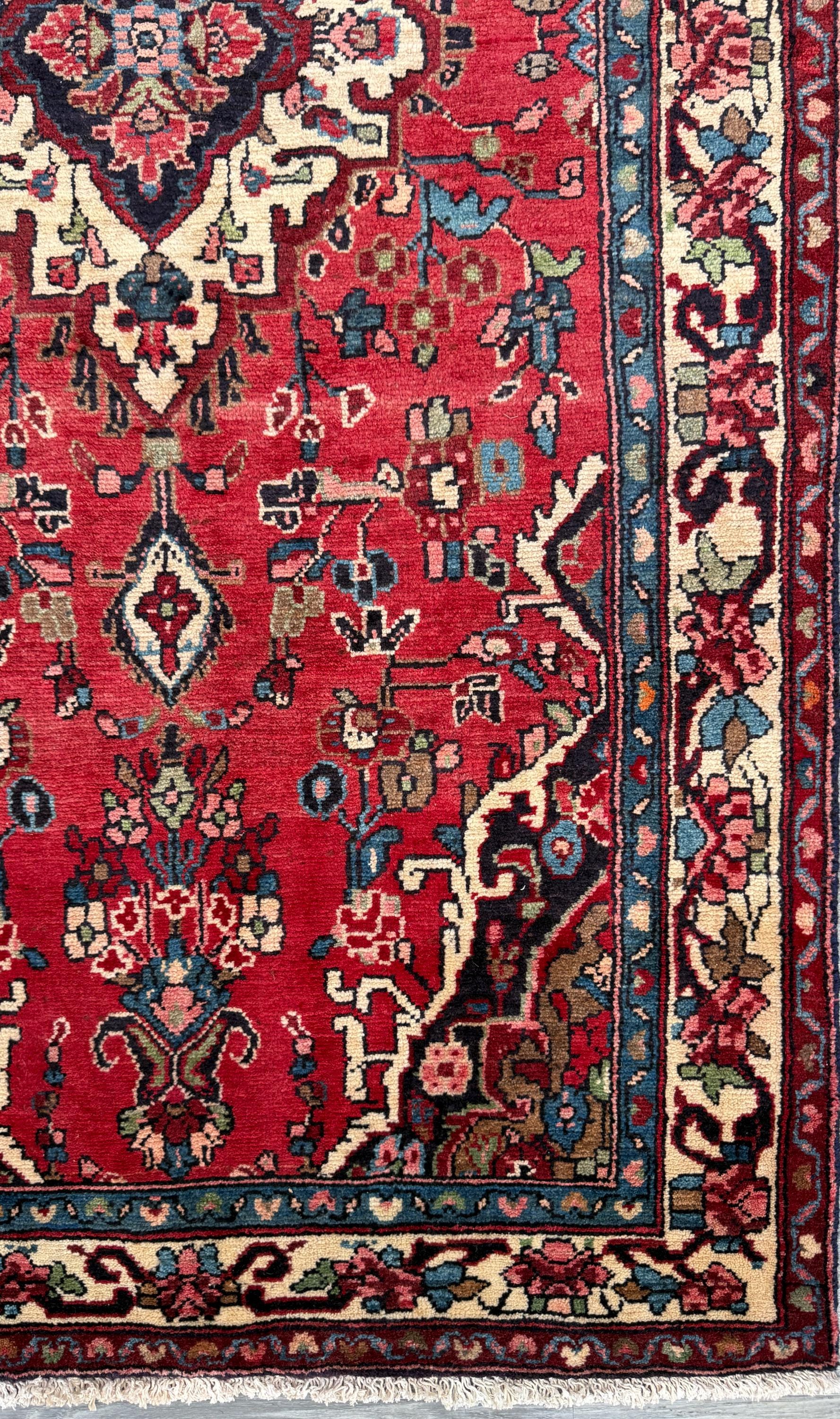 Vintage Turkish Rug 3.7x7.2 ft Hand Knotted Anatolian Tribal Geometric Runner 1960s