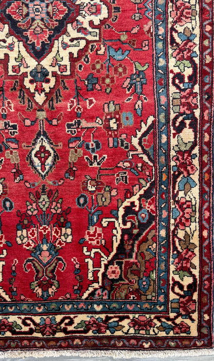 Vintage Turkish Rug 3.7x7.2 ft Hand Knotted Anatolian Tribal Geometric Runner 1960s