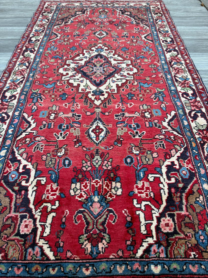 Vintage Turkish Rug 3.7x7.2 ft Hand Knotted Anatolian Tribal Geometric Runner 1960s