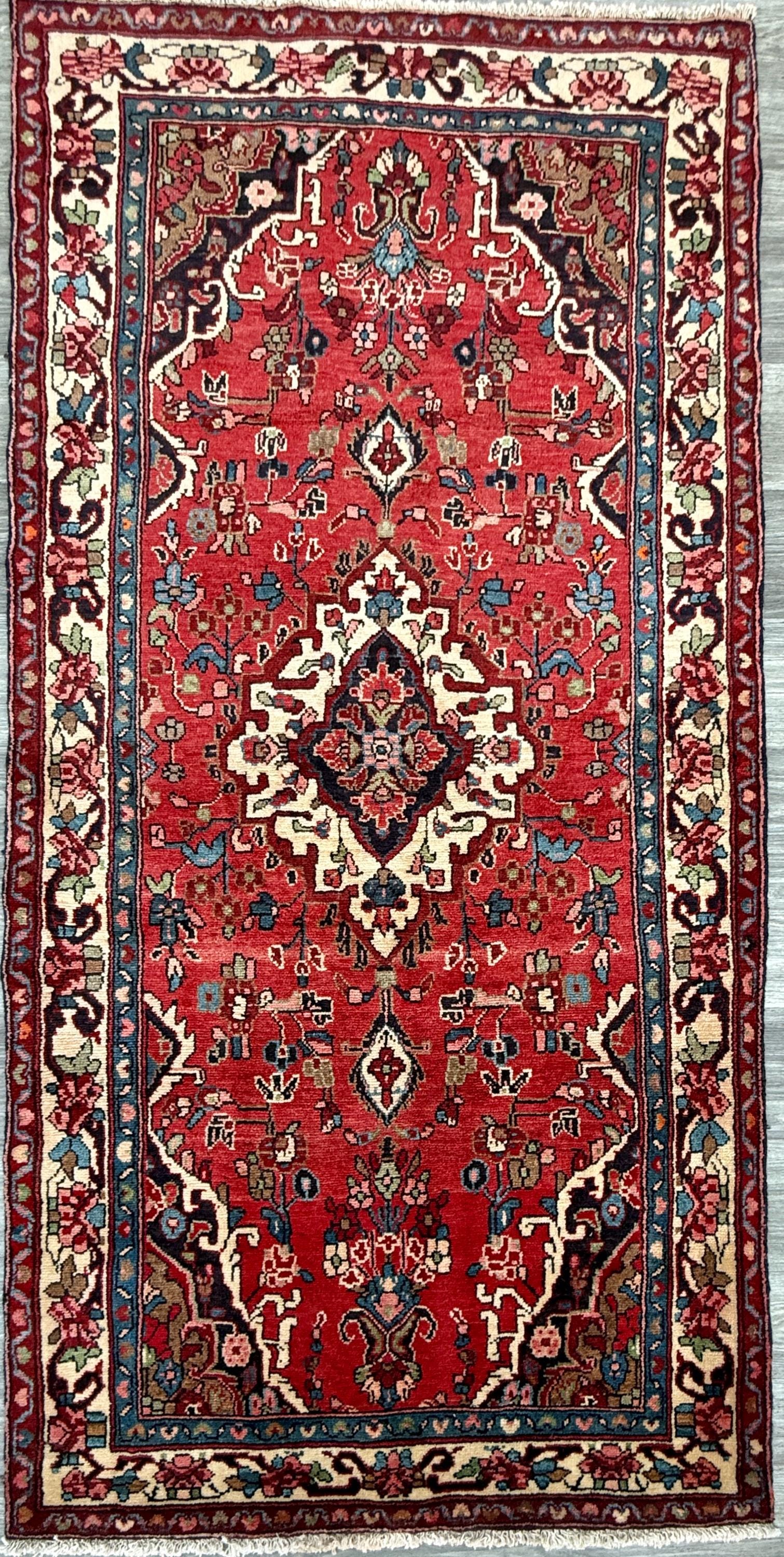Vintage Turkish Rug 3.7x7.2 ft Hand Knotted Anatolian Tribal Geometric Runner 1960s
