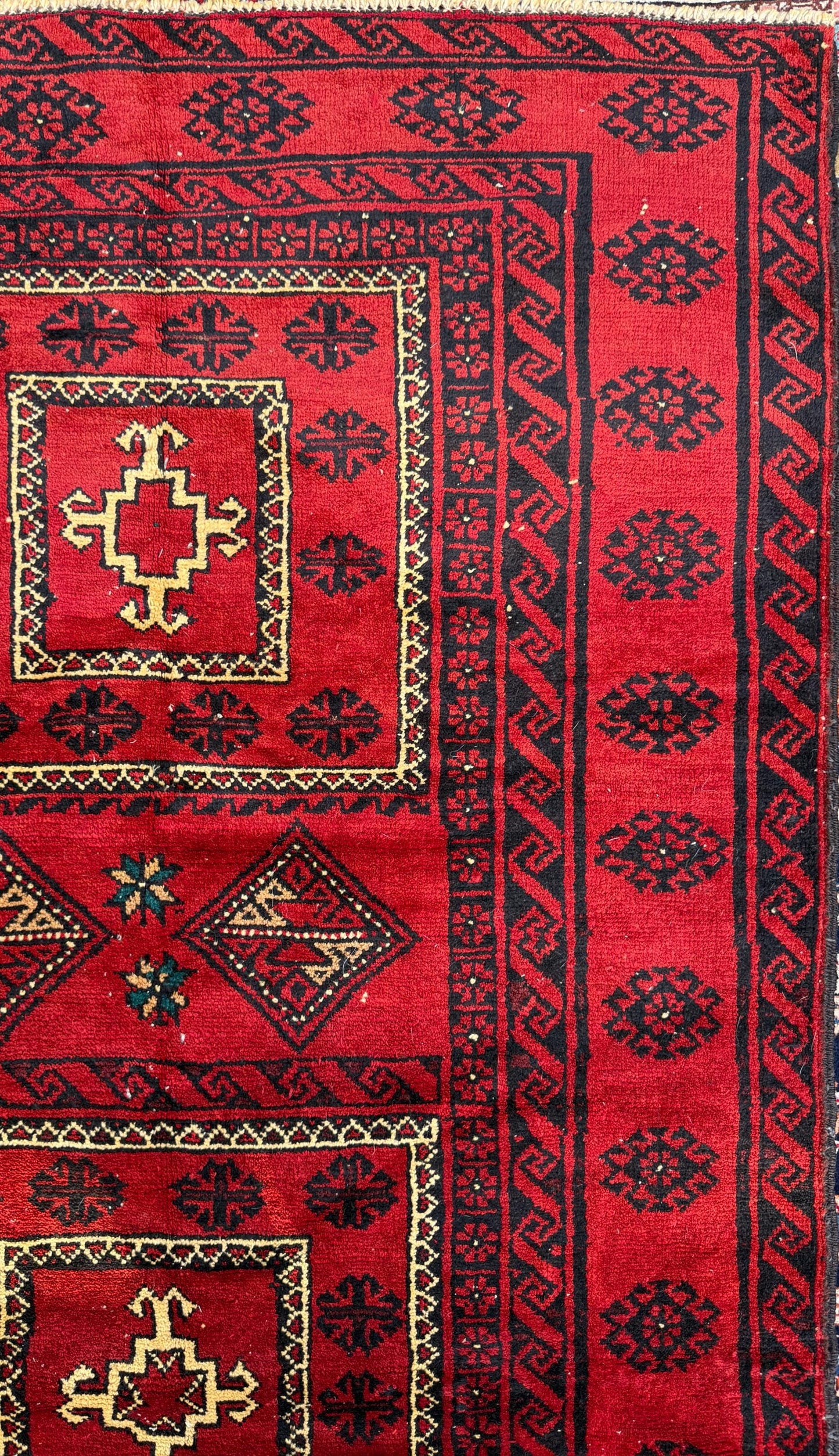 Vintage Hand-Knotted Wool Rug – 4.4x8.3 ft Geometric Tribal Anatolian Carpet