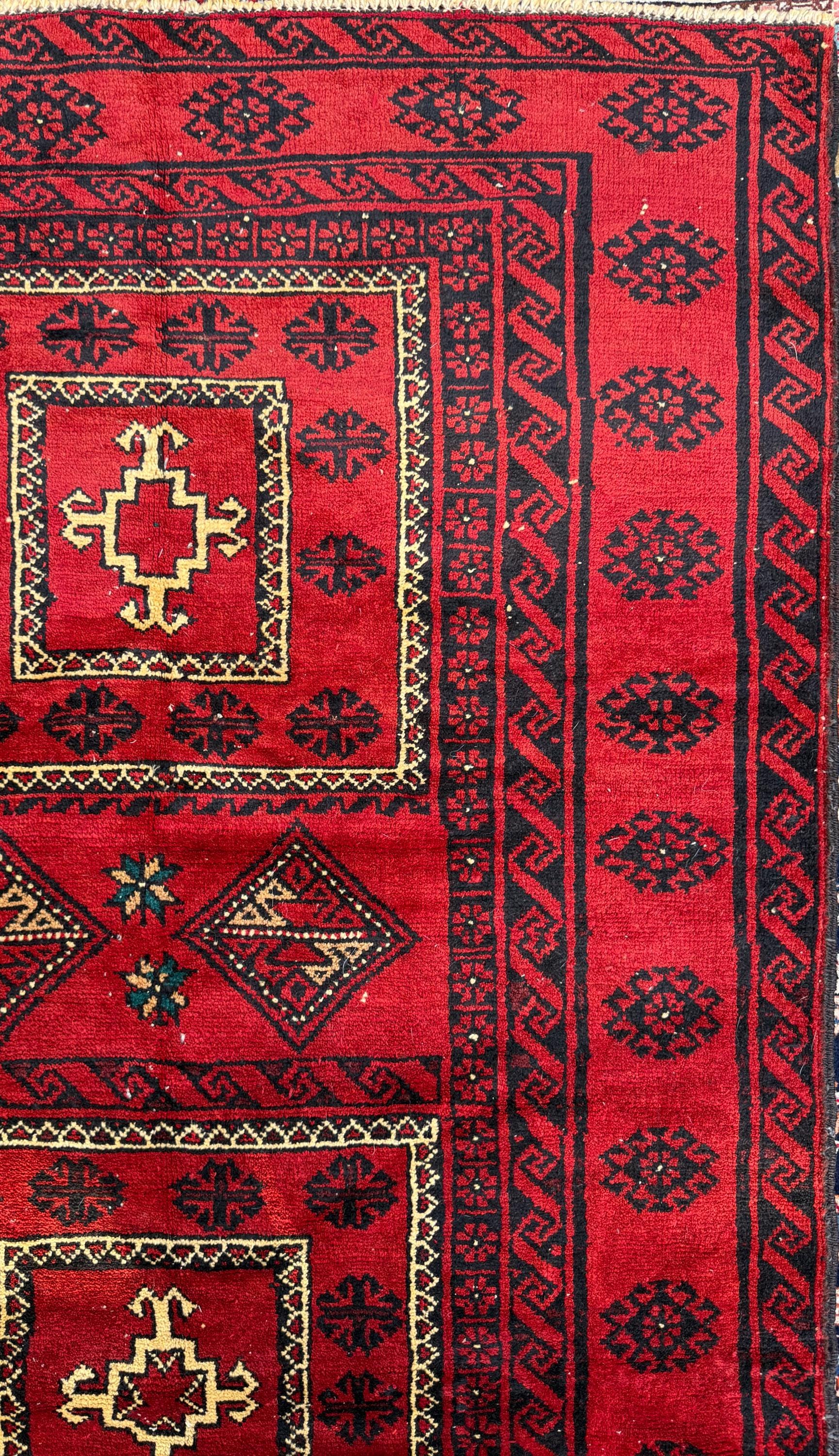 Vintage Hand-Knotted Wool Rug – 4.4x8.3 ft Geometric Tribal Anatolian Carpet