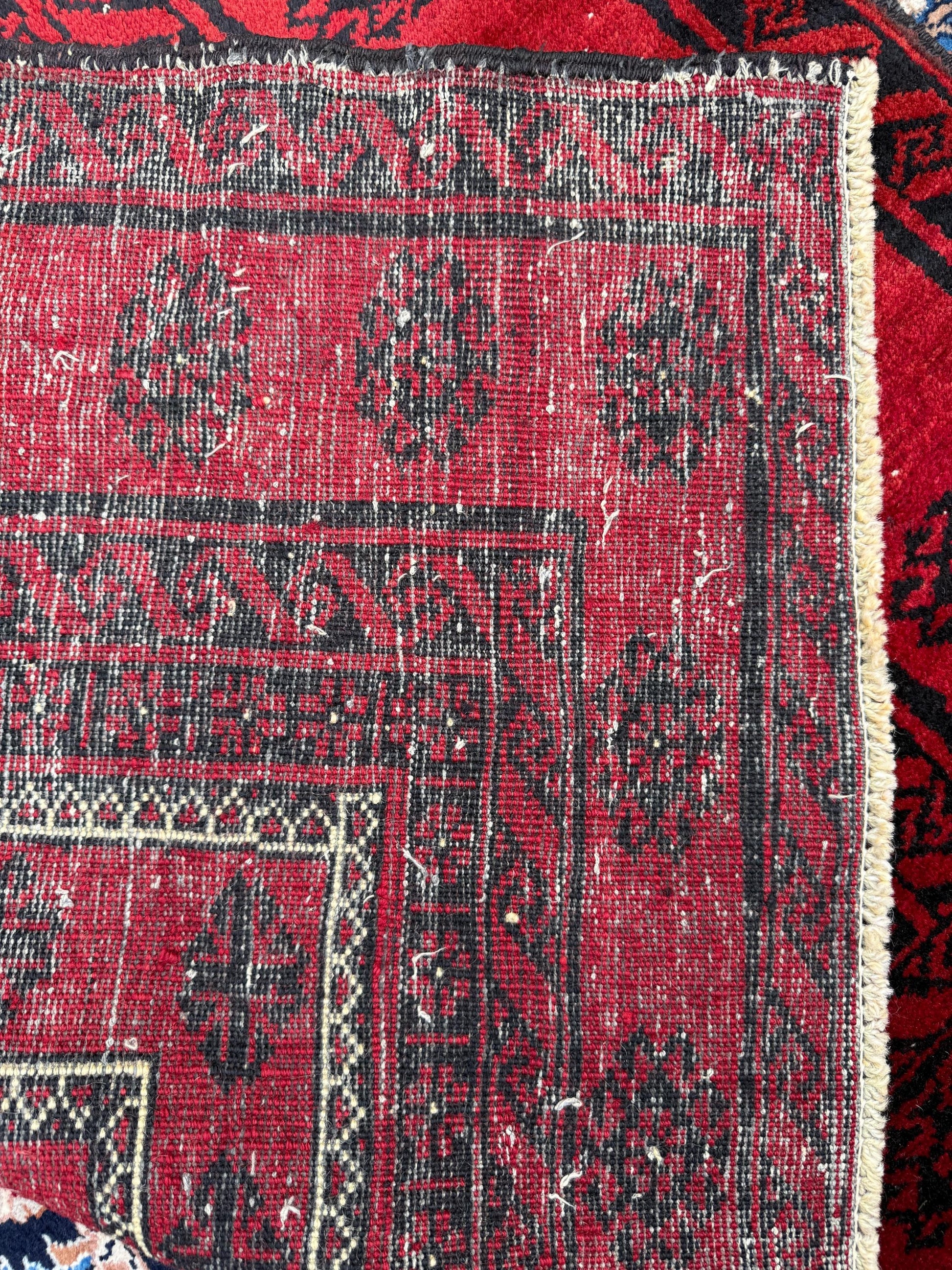 Vintage Hand-Knotted Wool Rug – 4.4x8.3 ft Geometric Tribal Anatolian Carpet