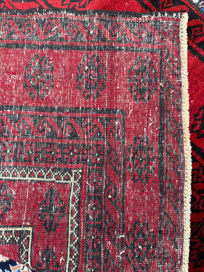 Vintage Hand-Knotted Wool Rug – 4.4x8.3 ft Geometric Tribal Anatolian Carpet
