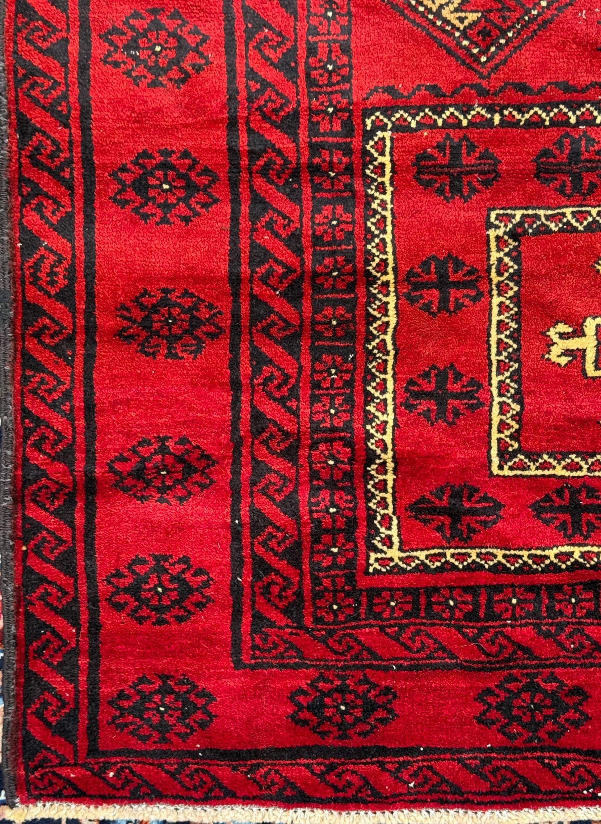 Vintage Hand-Knotted Wool Rug – 4.4x8.3 ft Geometric Tribal Anatolian Carpet