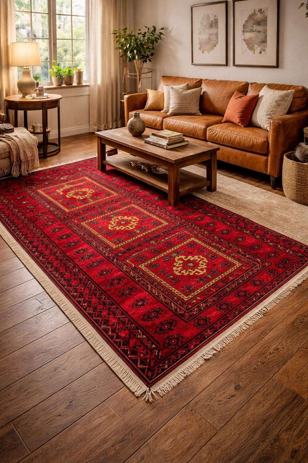Vintage Hand-Knotted Wool Rug – 4.4x8.3 ft Geometric Tribal Anatolian Carpet
