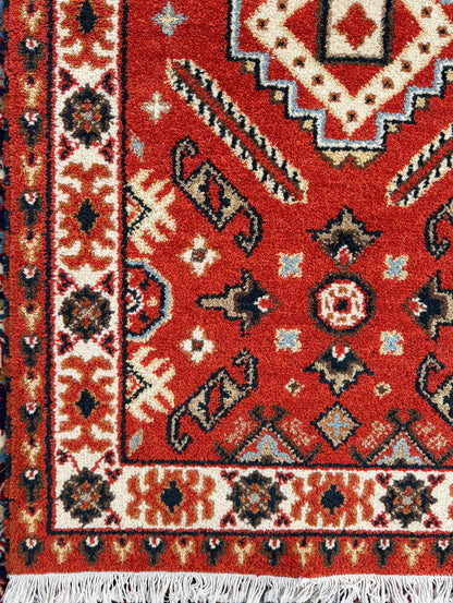 Handmade Wool Oushak Rug – Geometric Bohemian Area Carpet 3.2x5 ft