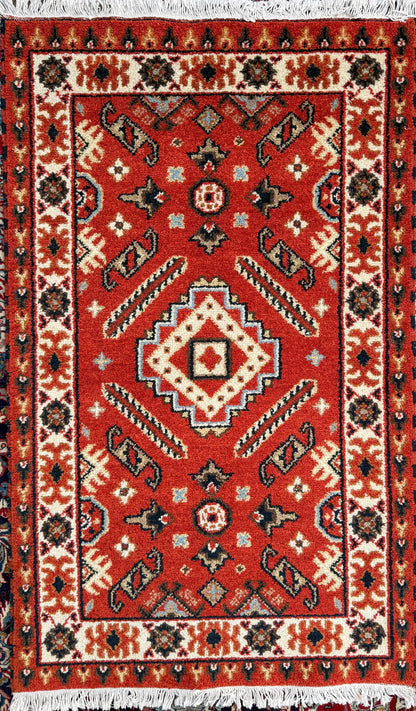 Handmade Wool Oushak Rug – Geometric Bohemian Area Carpet 3.2x5 ft