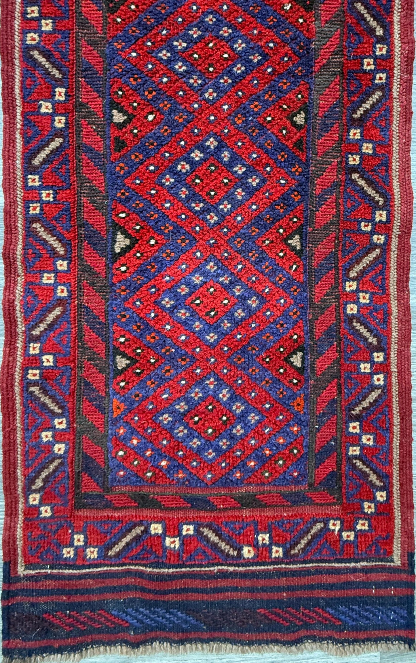Vintage Turkish Runner Rug 2x8 ft Hand Knotted Geometric Anatolian Rug 1980s