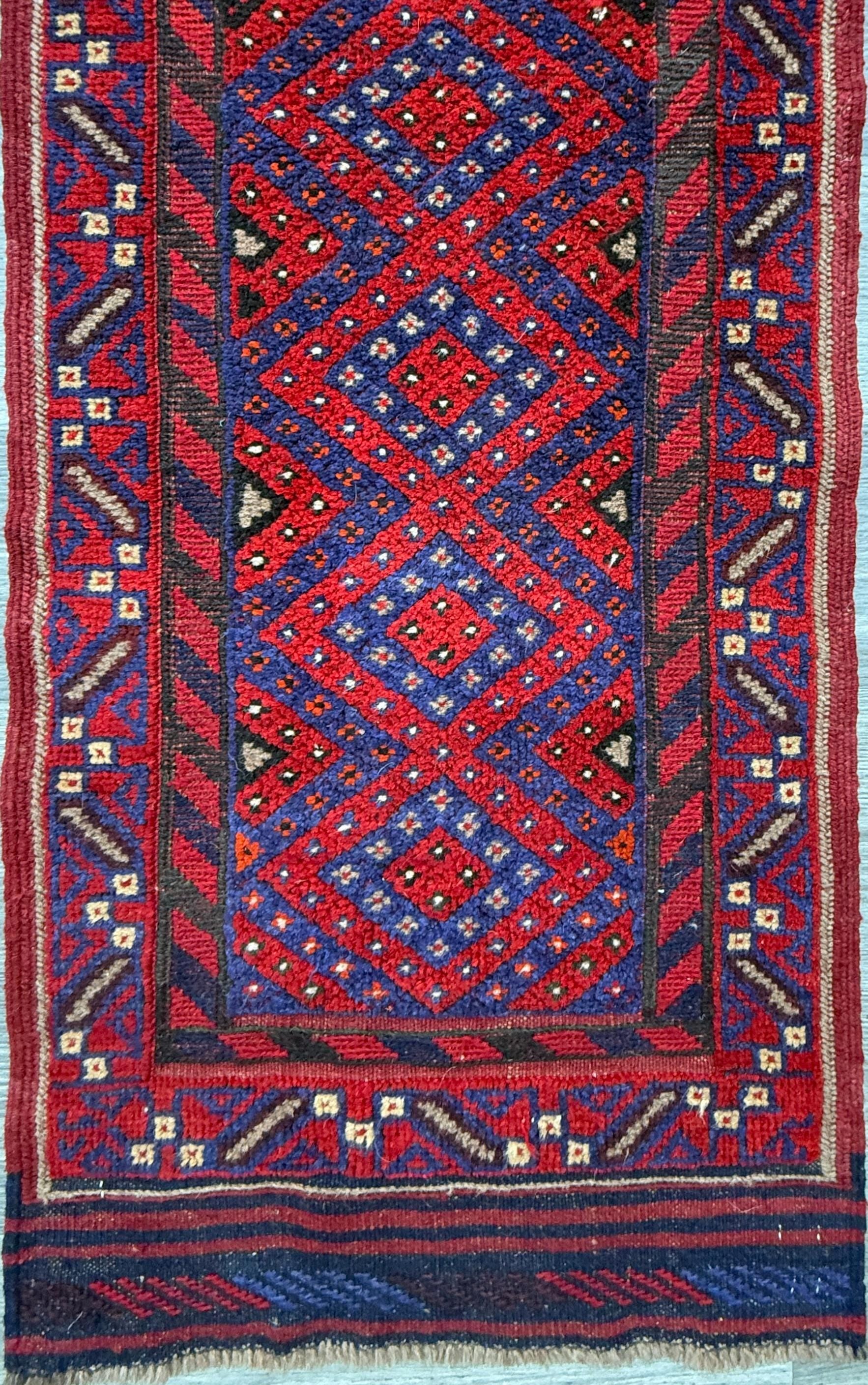 Vintage Turkish Runner Rug 2x8 ft Hand Knotted Geometric Anatolian Rug 1980s