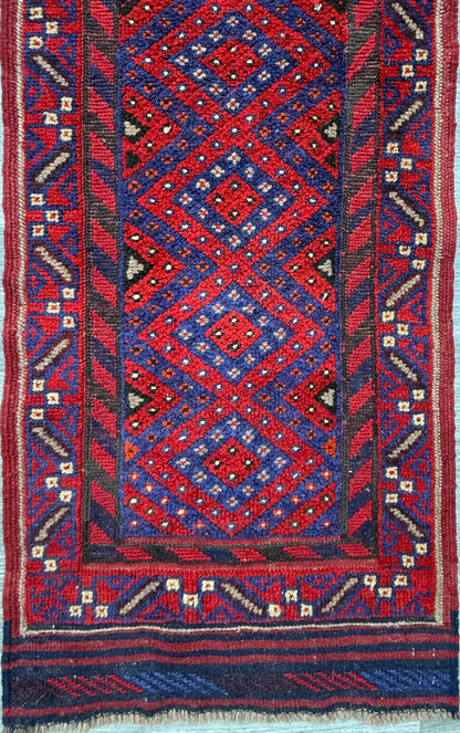Vintage Turkish Runner Rug 2x8 ft Hand Knotted Geometric Anatolian Rug 1980s