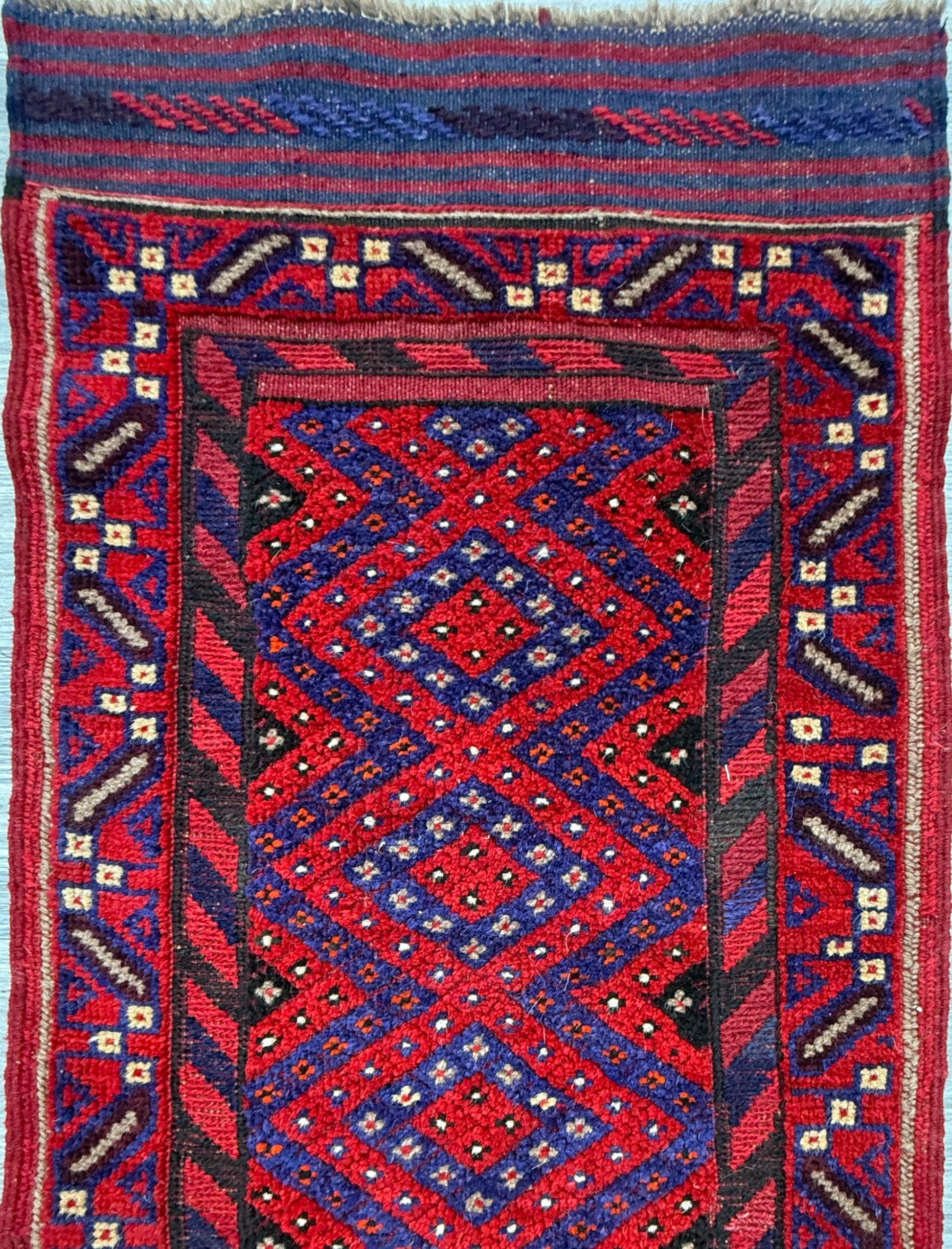 Vintage Turkish Runner Rug 2x8 ft Hand Knotted Geometric Anatolian Rug 1980s