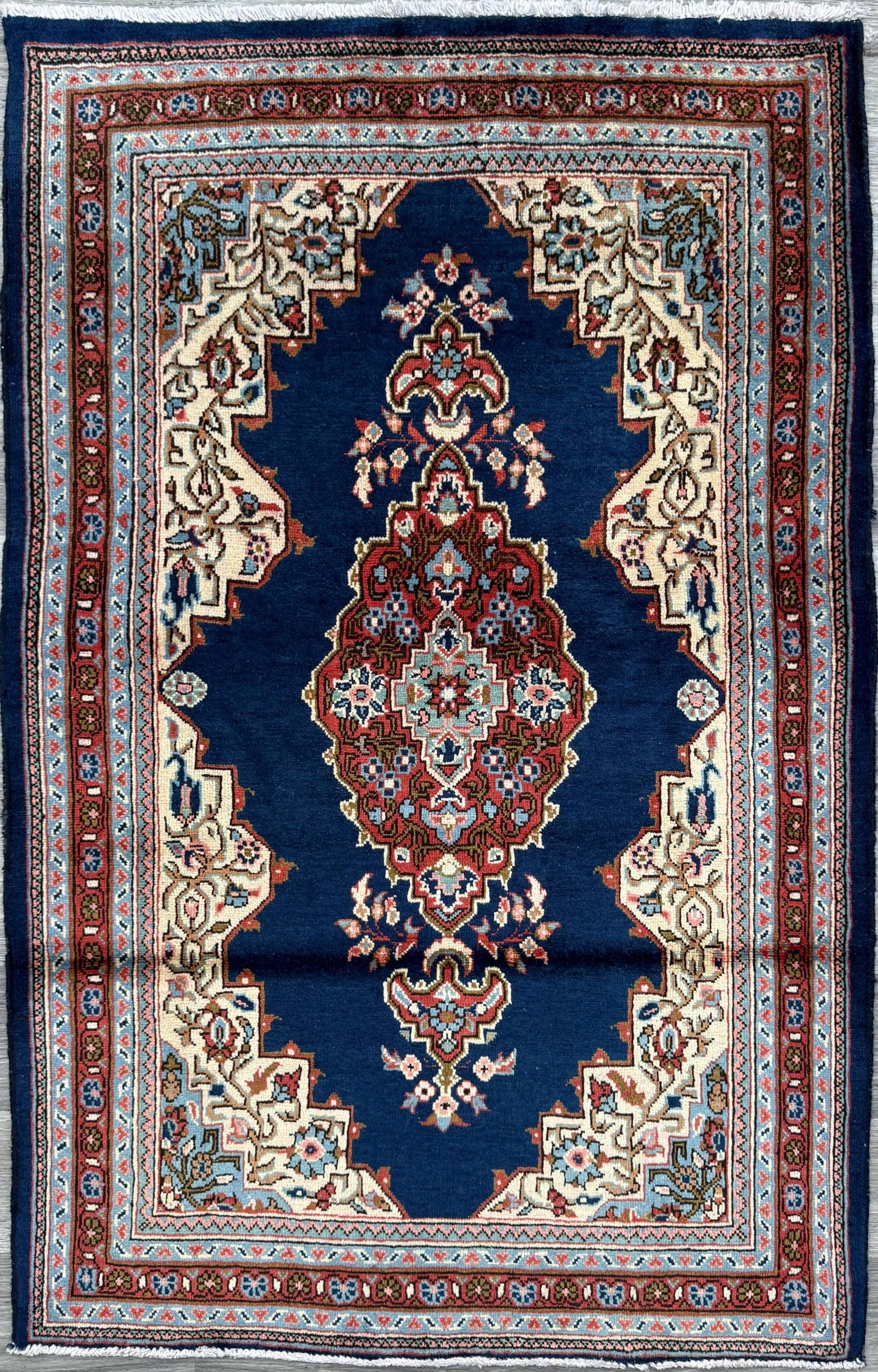 Vintage Turkish Rug 3.8x8 ft Hand Knotted Anatolian Village Medallion Runner 1970s