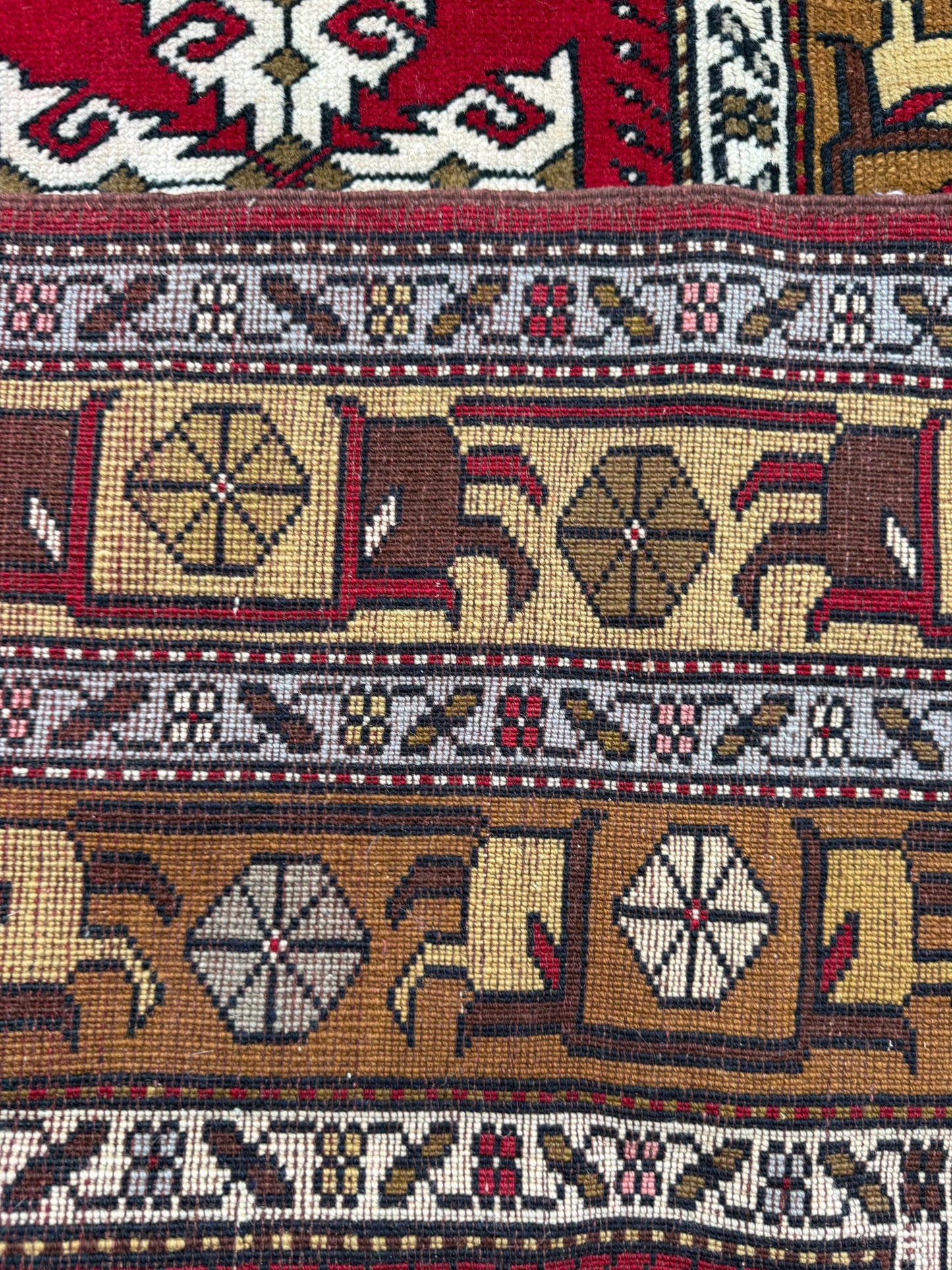 Hand Knotted Wool Kurdi Rug – 7x4 ft Geometric Tribal Area Rug 1990s