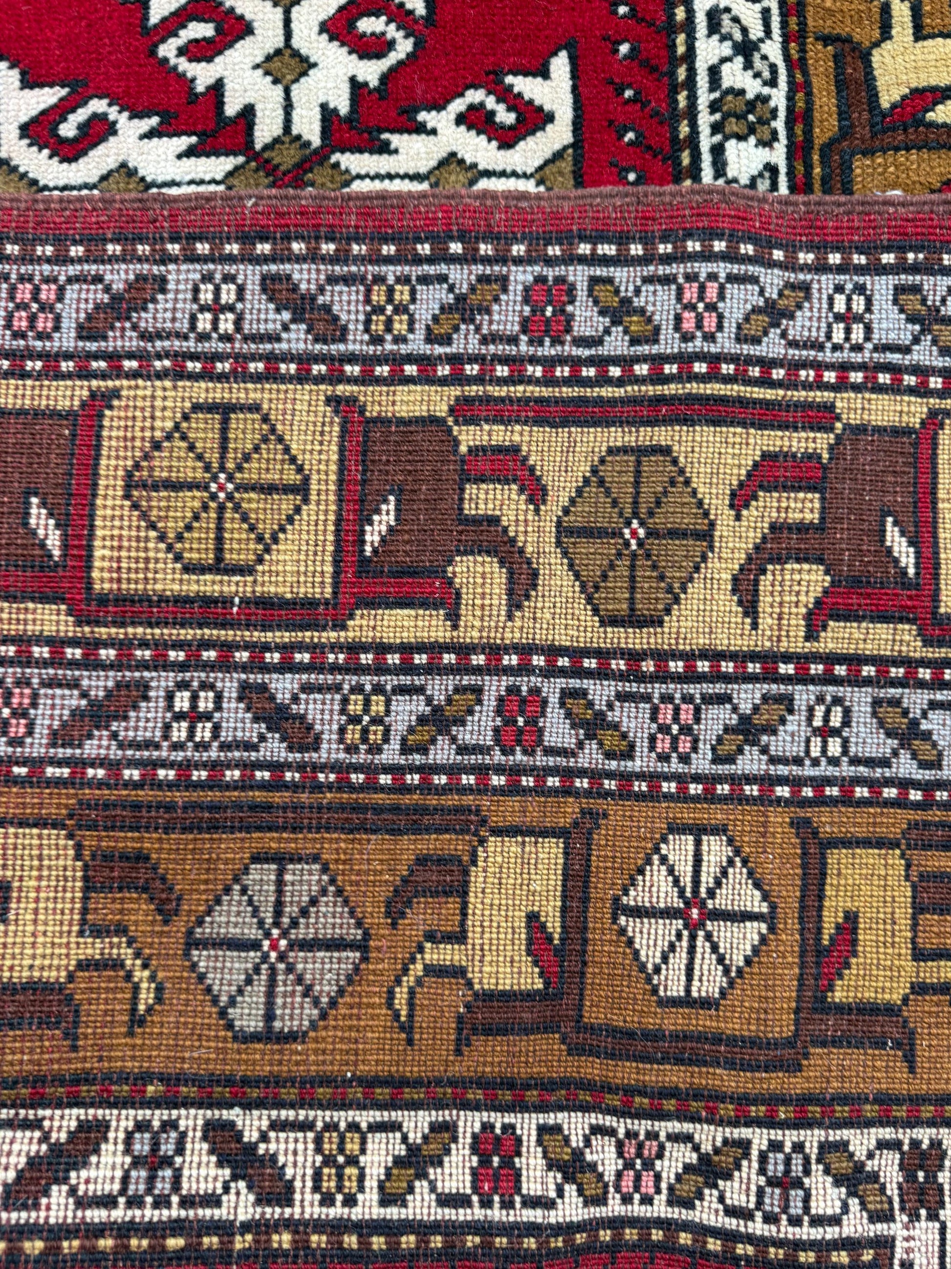 Hand Knotted Wool Kurdi Rug – 7x4 ft Geometric Tribal Area Rug 1990s