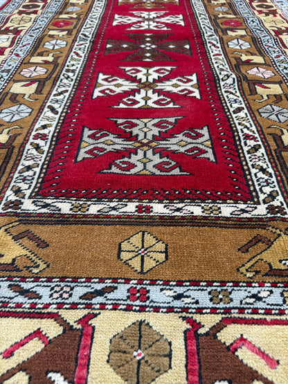 Hand Knotted Wool Kurdi Rug – 7x4 ft Geometric Tribal Area Rug 1990s