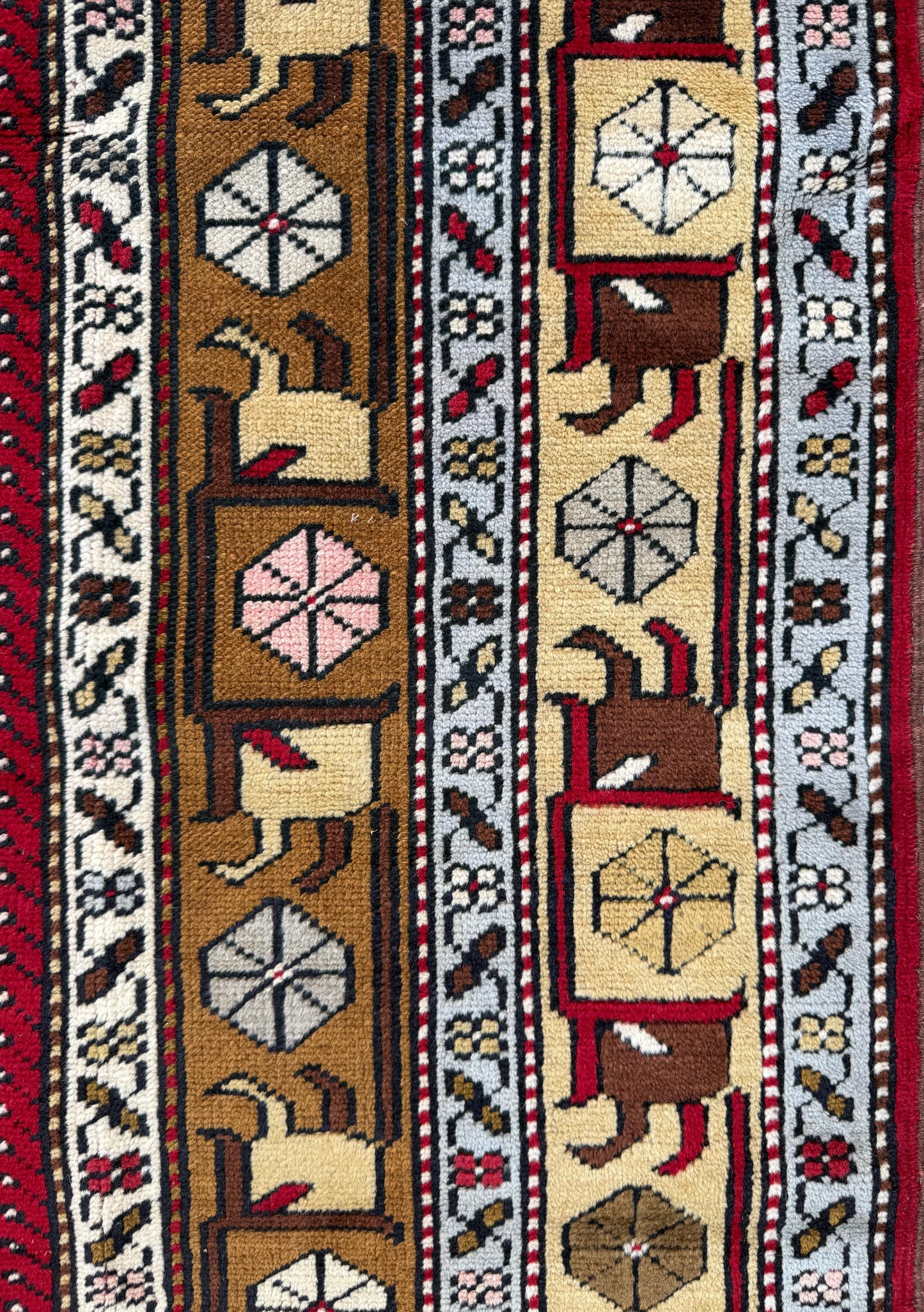 Hand Knotted Wool Kurdi Rug – 7x4 ft Geometric Tribal Area Rug 1990s
